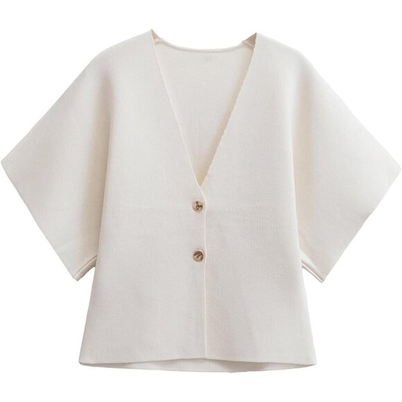 Sweaters - Women's V Neck Short Sleeve Cardigan Sweater Button Front Knit Top